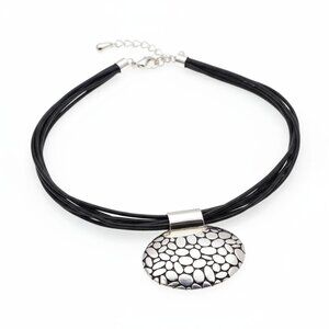 🖤 Napier Black Multi-Strand Choker Necklace - Silver Pebble Pendant